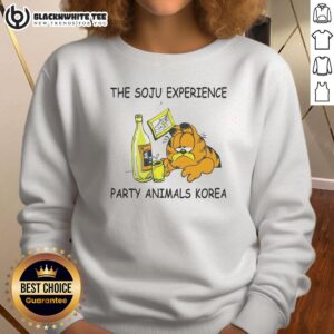 Cozy Original The Soju Experience Party Animals Korea sweatshirt featuring vibrant graphics and a stylish design.
