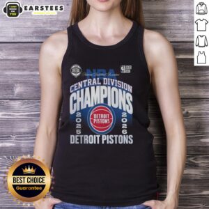 Nice Detroit Pistons Black 2026 Central Division Champions tank top displayed in a locker room setting.