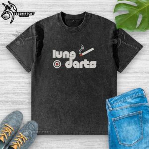 Nice Lung Darts logo on a washed t-shirt, showcasing a trendy and casual design for lung health awareness.