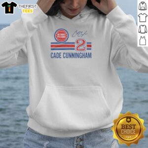 Alt Text: Top Pistons Cade Cunningham signature jersey hoodie in royal blue with player number and logo, perfect for fans.