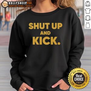 Alt Text: Official Harrison Butker of the Kansas City Chiefs in a Shut Up and Kick sweatshirt, showcasing team spirit.