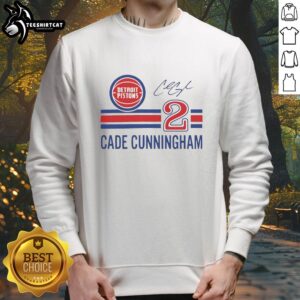 Alt Text: Detroit Pistons Cade Cunningham signature sweatshirt featuring his name and number, perfect for fans.