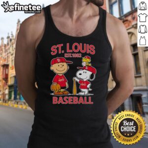 Awesome Charlie Brown Snoopy And Woodstock With St Louis Cardinals Baseball Jersey Est 1882 T-Shirt - Image 4