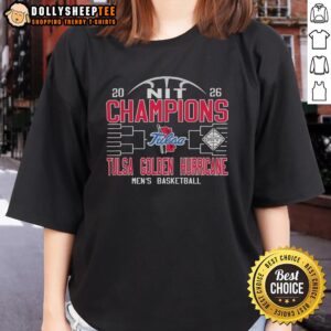Official Tulsa Golden Hurricane Men's Basketball NIT Champions 2026 ladies tee featuring team colors and logo.