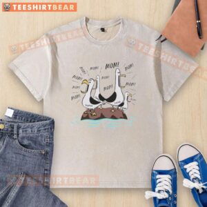 Awesome Mom Seagull design on a washed t-shirt, perfect gift for moms who love unique and stylish apparel.