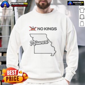 Alt Text: Cozy Good No Kings Missouri sweatshirt in a stylish design, perfect for casual wear and showcasing state pride.