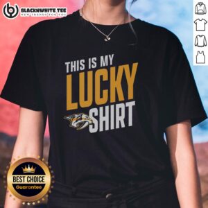 Alt Text: Nice Nashville Predators 'This Is My Lucky Ladies' tee showcasing team pride for female fans in vibrant colors.