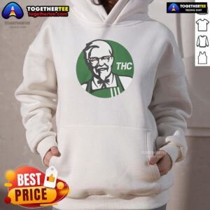 Funny Top KFC X THC logo hoodie featuring a humorous design for cannabis and fast food enthusiasts.