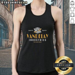 Alt Text: Stylish Pretty Vandelay Industries fine latex goods tank top, perfect for casual wear and summer fashion trends.
