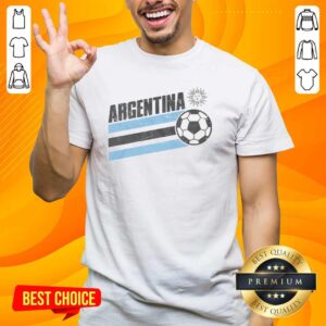 Original Argentina Sun World Cup Football Stripe T-Shirt featuring vibrant colors and iconic design for fans.