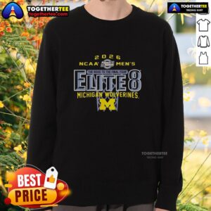 Awesome Michigan Wolverines NCAA Men's Basketball Elite 8 2026 sweatshirt featuring team colors and logo for fans.