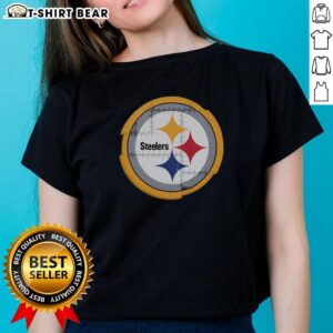 Alt Text: Womens Nice Pittsburgh Steelers Rivet Logo Tee featuring a stylish design, perfect for fans supporting their team.