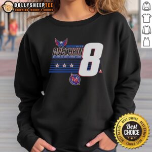 Alt Text: Awesome Alexander Ovechkin 8 Washington Capitals NHL goals leader sweatshirt featuring team colors and logo.