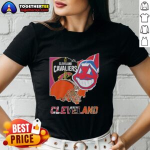 Cleveland Cavaliers football helmet logo on a stylish ladies tee, showcasing team spirit and sports fashion.