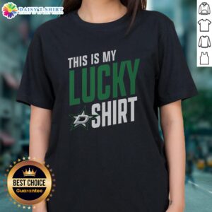 Alt Text: Top Dallas Stars This Is My Lucky Ladies Tee featuring team colors and logo, perfect for female fans.