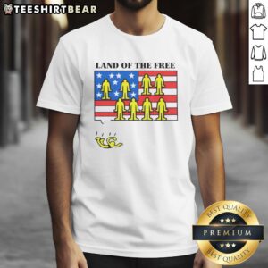 Good Land Of The Free USA flag T-shirt featuring a vibrant American flag design, perfect for patriotic celebrations.
