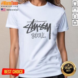 Hot Stussy Seoul logo ladies tee featuring a stylish design, perfect for casual wear and street fashion.