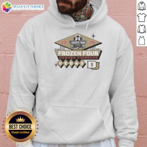 Good Denver Pioneers NCAA Frozen Four 2026 Men's Hockey in Vegas hoodie featuring team colors and logo.