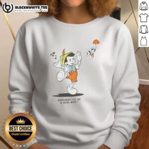 Official Someday I'll Be A Real Boy Disney Mickey Mouse Sweatshirt featuring vibrant graphics and cozy design.