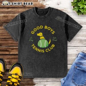 Good Good Boys Tennis Club 'In Dog We Trust' washed t-shirt featuring a playful design for dog and tennis lovers.