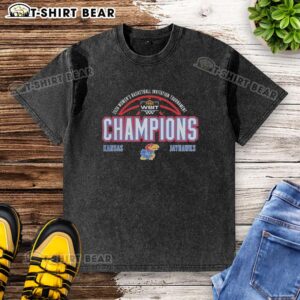 2026 Kansas Jayhawks WBIT Women's Basketball Champions washed t-shirt featuring team colors and logo.