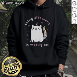 Cozy 'Nice Being Different Is Meowgical' hoodie featuring a playful cat design, perfect for unique fashion lovers.