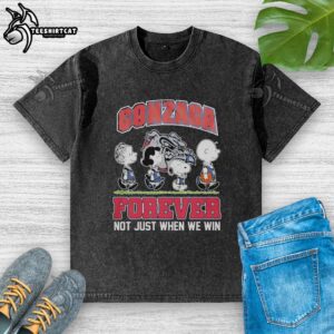 Alt Text: Cute Peanuts characters on Gonzaga Bulldogs NBA Forever t-shirt - perfect for fans, showcasing team spirit and style.