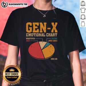 Nice Gen X Emotional Chart Ladies Tee showcasing colorful graphics and humorous text for nostalgic Gen X women.