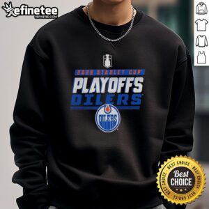 Official Edmonton Oilers Stanley Cup Playoffs 2026 sweatshirt featuring team logo and vibrant colors for fans.