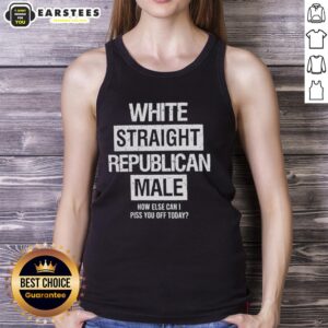Good White Straight Republican Male wearing a humorous tank top, showcasing a playful political message.