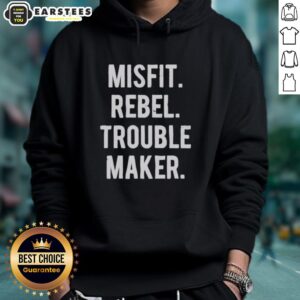 Nice Misfit Rebel Trouble Maker Hoodie in black, featuring bold graphic design and cozy fit for casual style.