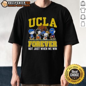 Alt Text: Original Peanuts X UCLA Bruins Forever Fan t-shirt featuring cartoon characters celebrating team spirit.