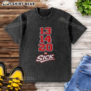 Original 13 14 20 Sick Washed T-Shirt in casual style, showcasing soft fabric and unique distressed design.