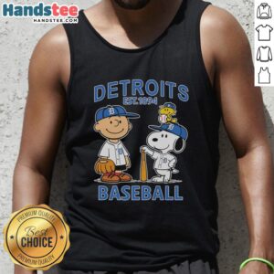 Good Charlie Brown, Snoopy, and Woodstock in Detroit Tigers baseball jersey tank top, est. 1894, perfect for fans.