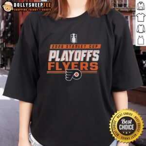 Womens Philadelphia Flyers NHL 2026 Stanley Cup Playoffs tee featuring team logo and vibrant colors.