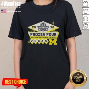 Michigan Wolverines Ladies Tee for the 2026 Men's Ice Hockey Frozen Four, showcasing team spirit and style.