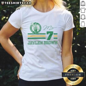 Stylish Ladies Tee featuring Jaylen Brown's signature jersey from the Boston Celtics, perfect for fans.