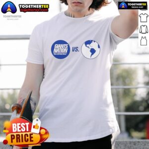 Awesome New York Giants Nation Vs. The World T-Shirt featuring bold graphics and team colors, perfect for fans.