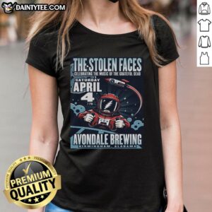 Alt Text: Premium 'The Stolen Faces' Birmingham AL 2026 poster on a ladies tee, featuring vibrant colors and stylish design.