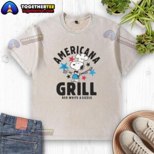 Alt Text: Original Women's Peanuts Americana Grill Cropped Graphic Washed T-Shirt featuring classic cartoon design in vibrant colors.