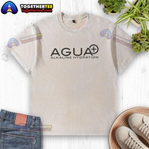 Alt Text: Top Agua Alkaline Hydration logo on a stylish washed t-shirt, perfect for promoting healthy hydration.
