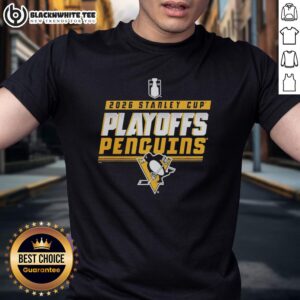 Alt Text: Top Pittsburgh Penguins Ice Hockey 2026 Stanley Cup Playoffs logo t-shirt featuring team colors and iconic design.