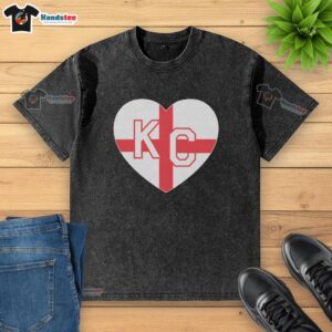 Premium England KC Heart Red Washed T-Shirt featuring a stylish heart design, perfect for casual wear.