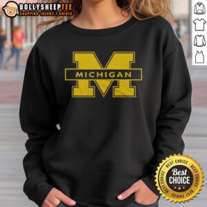 Stylish University of Michigan sweatshirt in navy blue, featuring the iconic logo, perfect for alumni and students.