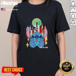 Alt Text: Cute Stitch-Like Dollar Tree USA Flag Ladies Tee featuring a vibrant design perfect for patriotic occasions.