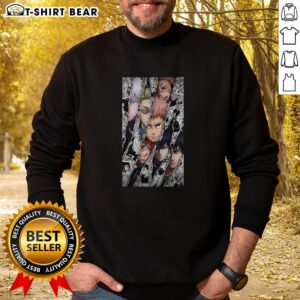 Original Jujutsu Kaisen Characters Manga Panel Burst Sweatshirt featuring iconic characters and vibrant artwork.