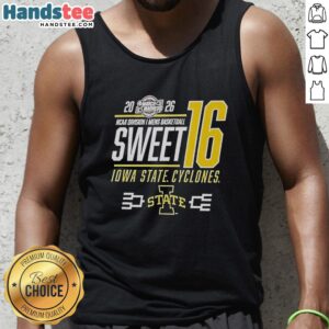 Premium Iowa State Cyclones 2026 NCAA DI March Madness Sweet 16 tank top featuring vibrant team colors and logo.