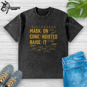 Alt Text: Nice Pittsburgh baseball mask on a cone, showcasing a stylish washed t-shirt design perfect for fans.
