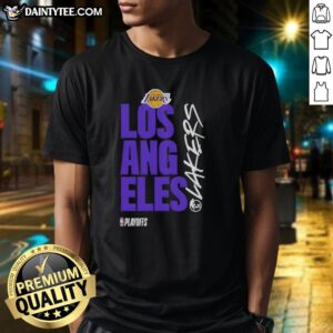 Official Los Angeles Lakers Playoff Logo T-Shirt featuring vibrant team colors and iconic logo for basketball fans.