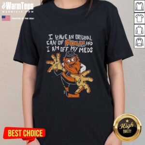 Philadelphia Flyers ladies tee featuring gritty design, original Four Loko can, and humorous text about off meds.